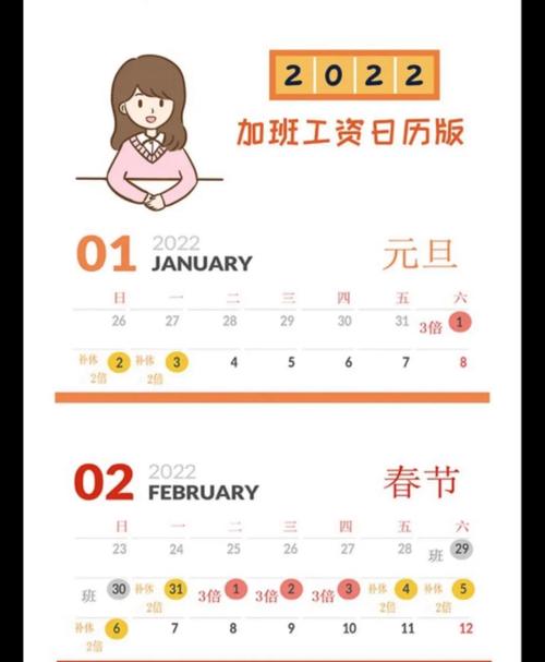 2022年节假日加班工资日历